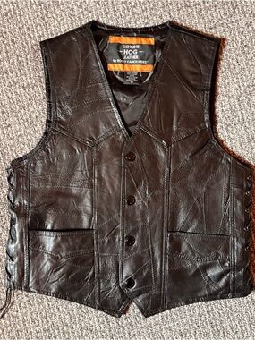 Genuine HOG Leather Black Button Front Vest